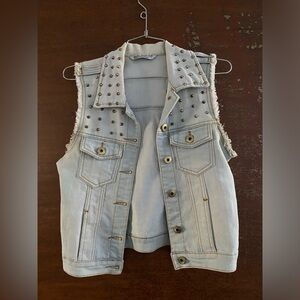 Light Denim Studded Vest Size Small